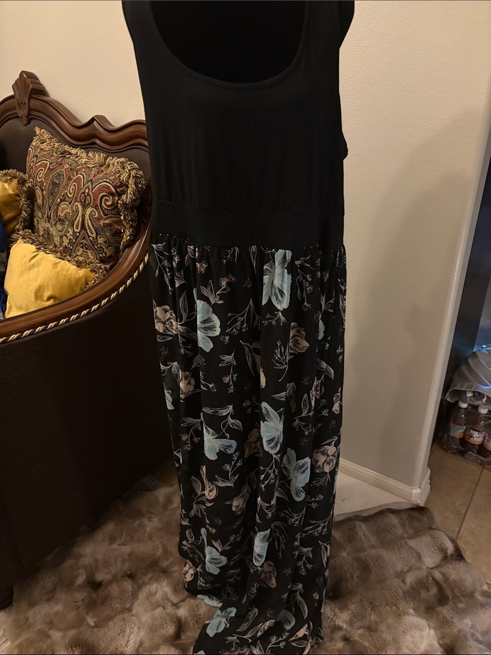 torrid Black Maxi dress with Blue and Beige Floral Print